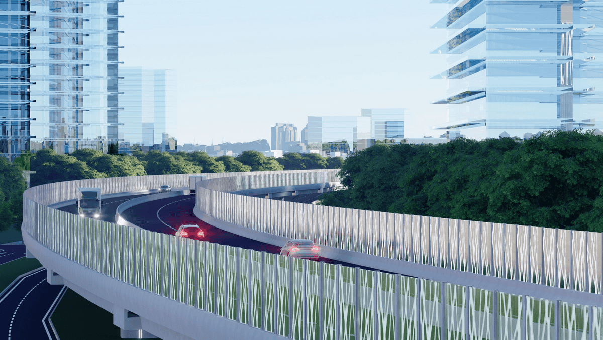 Đoạn cầu cạn trên cao được bố trí hệ thống tường chống ồn, nhằm giảm tác động đến các khu dân cư lân cận