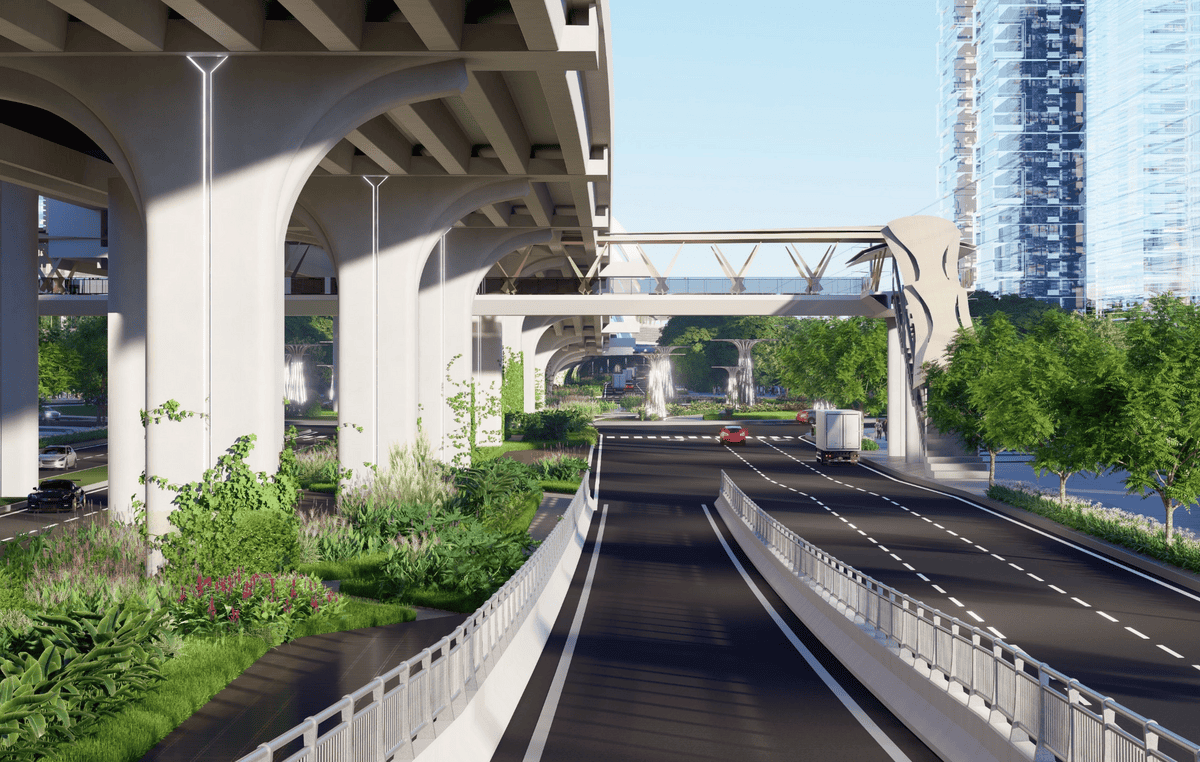 Tại khu vực gần khu dân cư và ga metro trong tương lai, dự án bố trí thêm các hạng mục cảnh quan, cầu đi bộ nhằm bảo đảm an toàn và tăng kết nối với khu vực xung quanh.